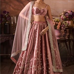 Lashkaraa Velvet Embroidered Lehenga – Light Pink – NWT – Size XXS/32